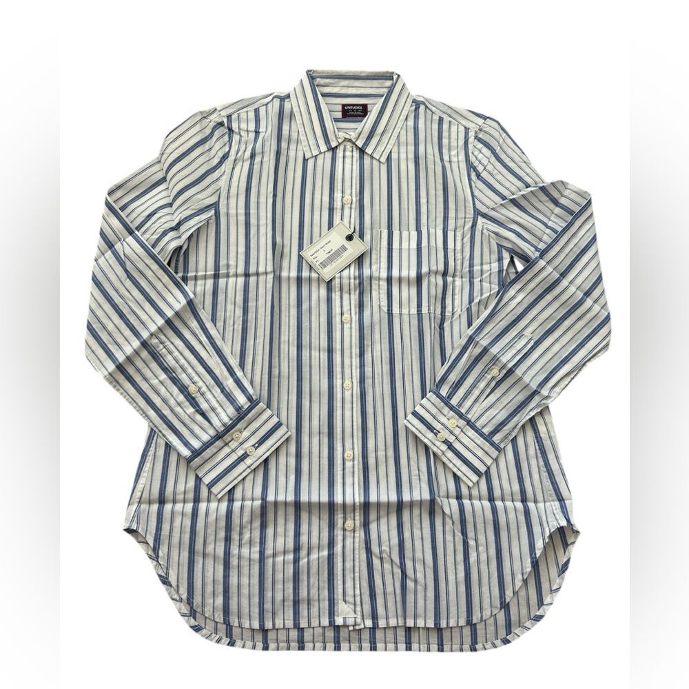 UNTUCKit Women’s Blue and White Striped Button-Down Shirt Size 4 NWT